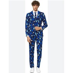 OppoSuits‎ Mens Christmas Tree Print Novelty 3 Piece Suit Tie US42 Holiday Party